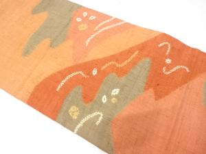 手織り節紬　絞り　遠山に流水模様　名古屋帯